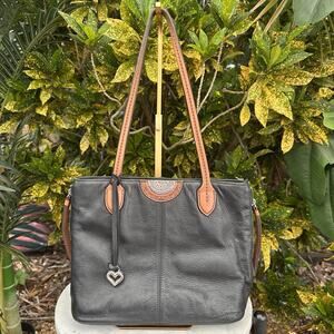 Brighton vintage Ferrera Shoulder Bag Pewter 1/2 Moon Pebbled leather Charm